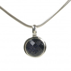 Cavendish French Silver Blue Sandstone Silver Surround Round Pendant and Chain 1957