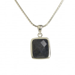 Cavendish French Silver and  Square Blue Sandstone Pendant and Chain 1999