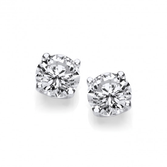 Cavendish French Silver Simple Cubic Zirconia Solitaire Stud Earrings 1 Carat 4863-7