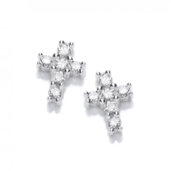 Cavendish French Silver and Cubic Zirconia Mini Cross Earrings 5460