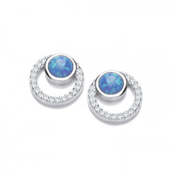 Cavendish French Silver CZ and Blue Opalique Circles Earrings 5682