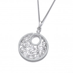 Cavendish French Ornate Silver and CZ Circular Pendant and Chain 6571