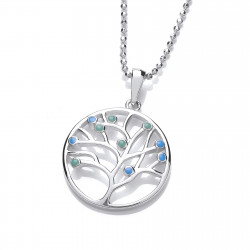 Cavendish French Silver and Blue Opalique Tree of Life Design Pendant and Chain 6674