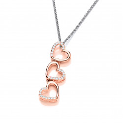 Cavendish FrenchSilver CZ and Rose Gold Hearts Pendant and Chain 6675