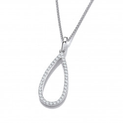 Cavendish French Silver & Cubic Zirconia Loop Drop Pendant and Chain 6767