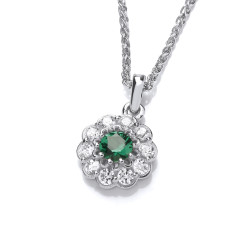 Cavendish French Silver & Emerald Cubic Zirconia Flower Necklace 6824E