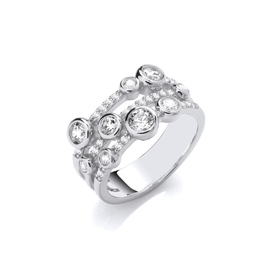 Cavendish French Celestial Silver and Cubic Zirconia Bubbled Ring 7513