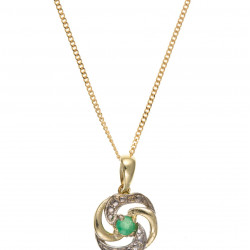 9ct Gold Diamond and Emerald Pendant and Chain AT3984