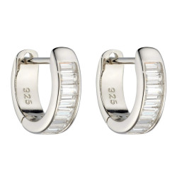 Fiorelli Silver Huggie Hoop Earrings with Baguette CZ E6069C