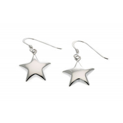 Silver Small Puffed Star Drop Earrings E3192