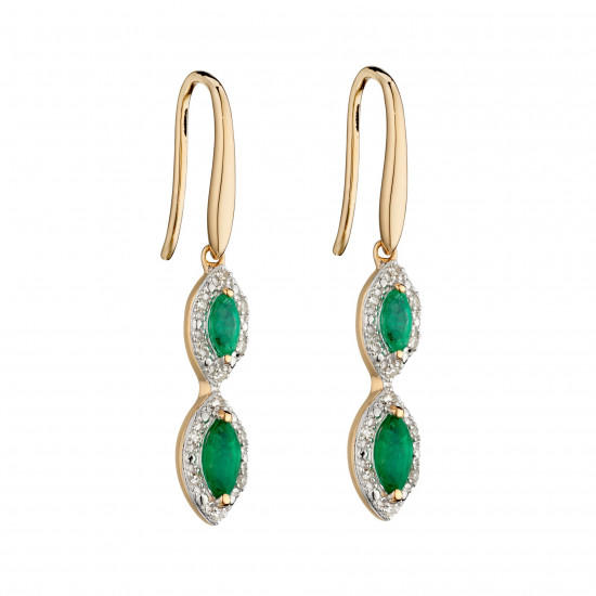 9ct Marquise Drop Emerald and Diamond Earrings in Yellow Gold GE2343G 9ct Marquise Drop Emerald and Diamond Earrings in Yellow Gold GE2343G
