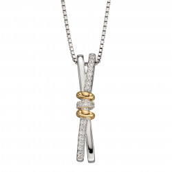 Fiorelli Silver Connected Rings Pendant with Yellow Gold Plating and CZ and Chain P4949C