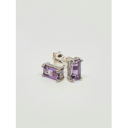 Silver Amethyst Oblong Stud Earrings SE1114AM