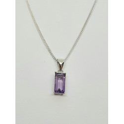 Silver Amethyst Oblong Pendant And Chain SP1141AM