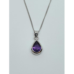 Silver Amethyst Pear Pendant And Chain SP1148AM